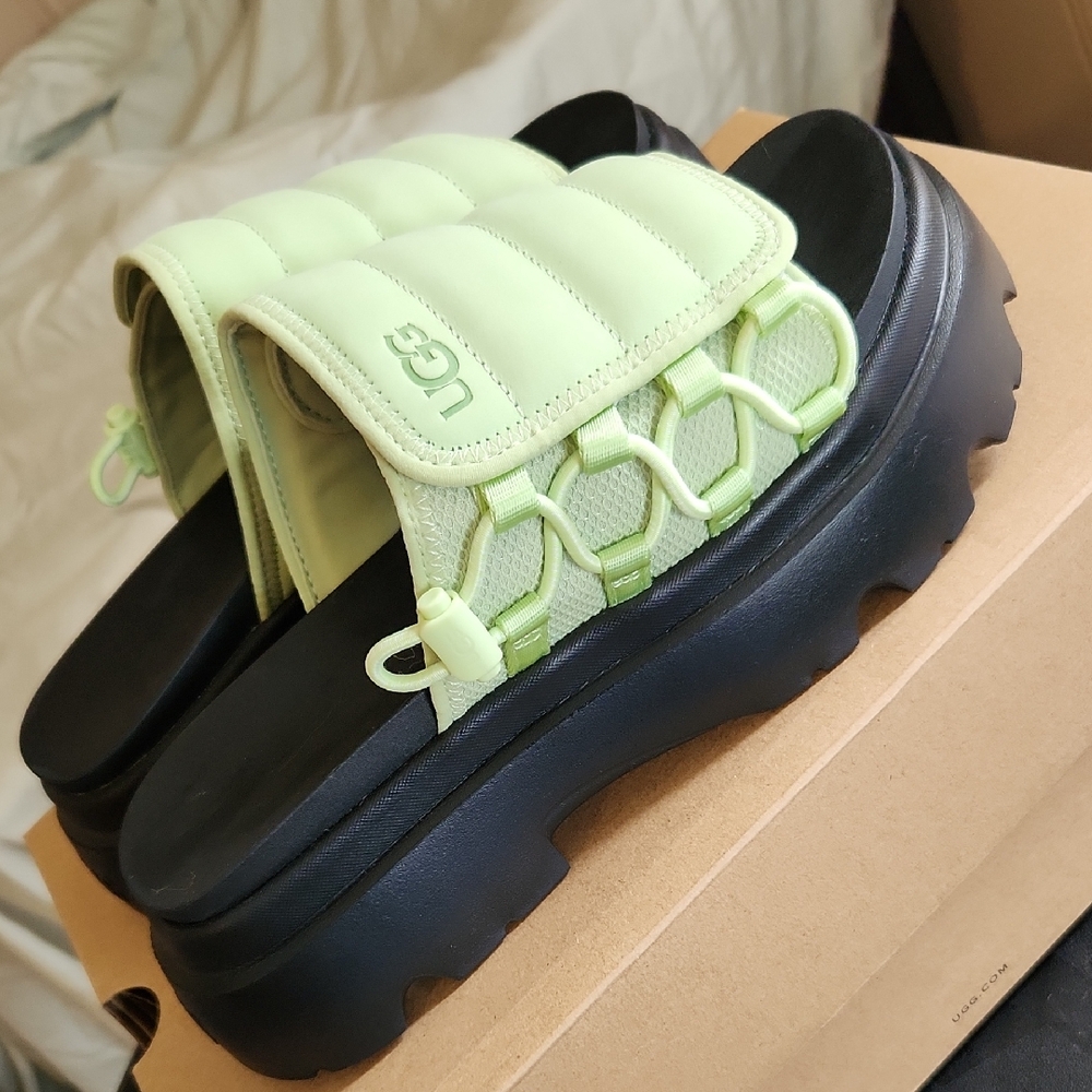 🖤UGG Light Green Quilted Platform Slides With Adjustable Strap
